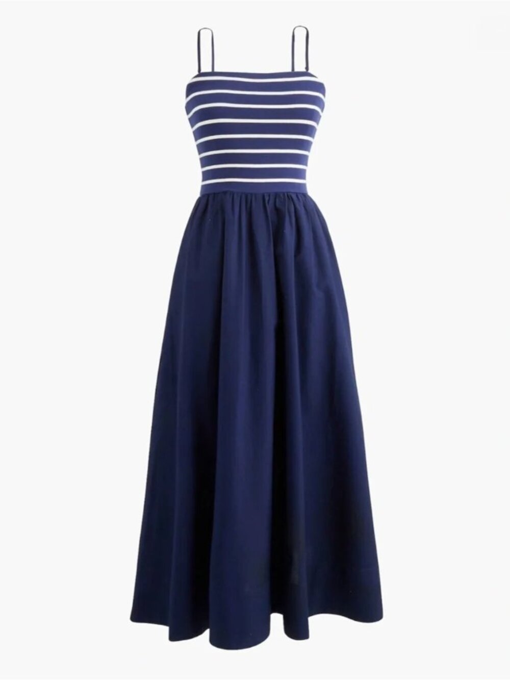 J.Crew Navy & White Striped Mixed Media Sleeveless Midi Dress Removable Straps L